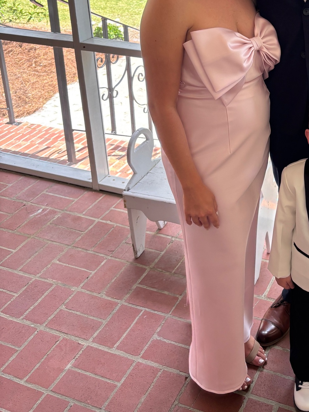 ALFRED SUNG Strapless Pale Pink Column Gown with Front Bow